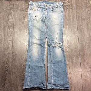 Diesel Louvely Distressed Bootcut Jeans Light Wash Low Rise Stretch W31 L34 Y2k